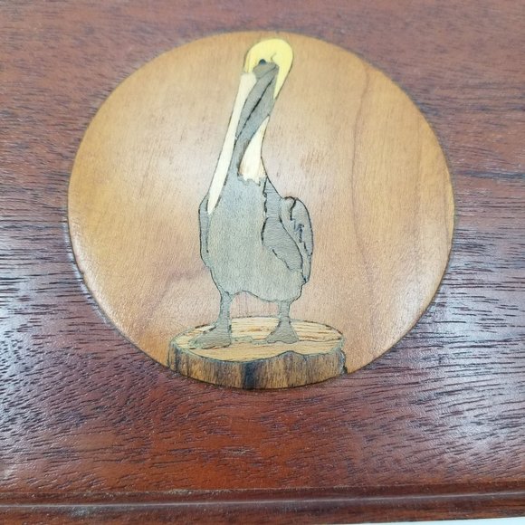 Wood Coat and Hat Rack Inlaid Wood Pelican - 4 Hooks  Handmade - Picture 2 of 8